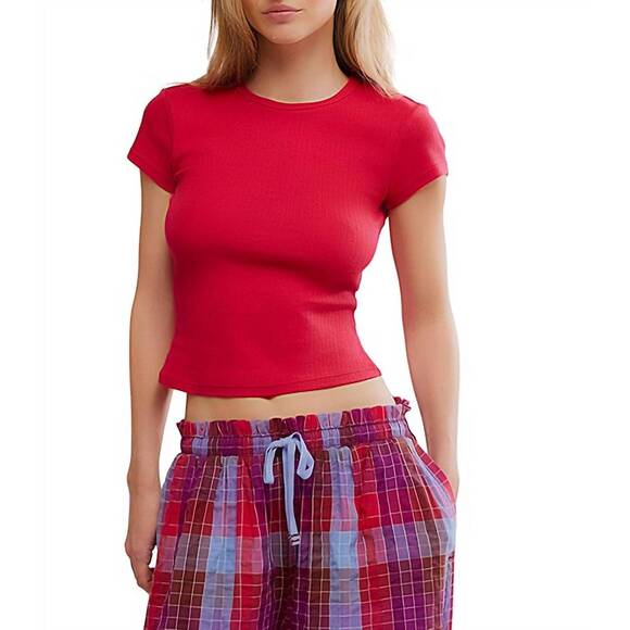FREE PEOPLE Tops - NEW FREE PEOPLE wait a minute tee in lipstick red